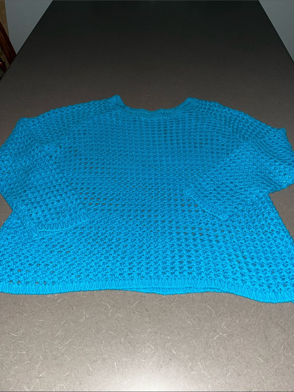 Light Blue Crocheted Open-Knit Women’s Sweater - see desc for measurements